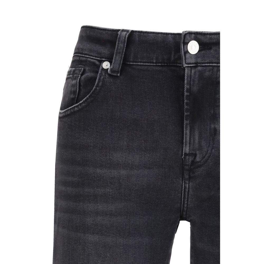 Black Cotton Blend Straight-Leg Jeans - 7FOR