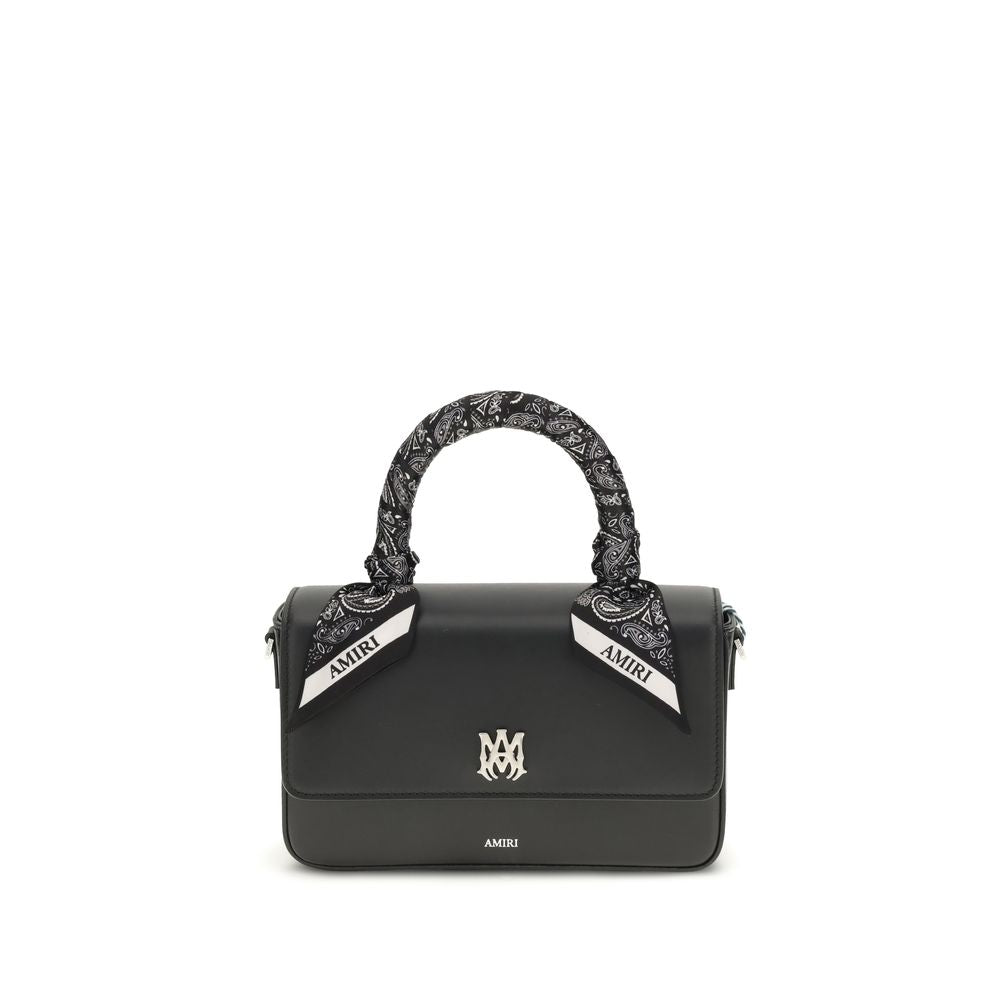 Black Calf Leather Shoulder Bag with Logo - Amiri