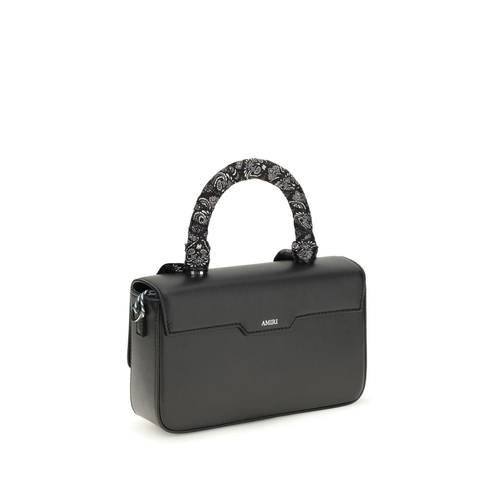 Black Calf Leather Shoulder Bag with Logo - Amiri