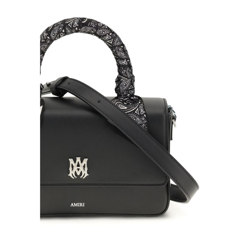 Black Calf Leather Shoulder Bag with Logo - Amiri