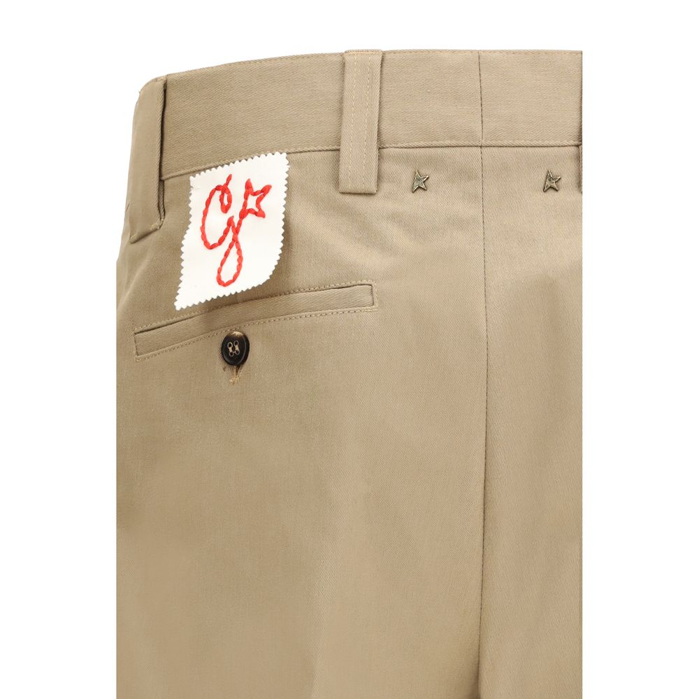 Khaki Beige Cotton Chino Pants with Double Star