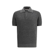 Gray Cotton Polo Sweater with Ribbed Collar