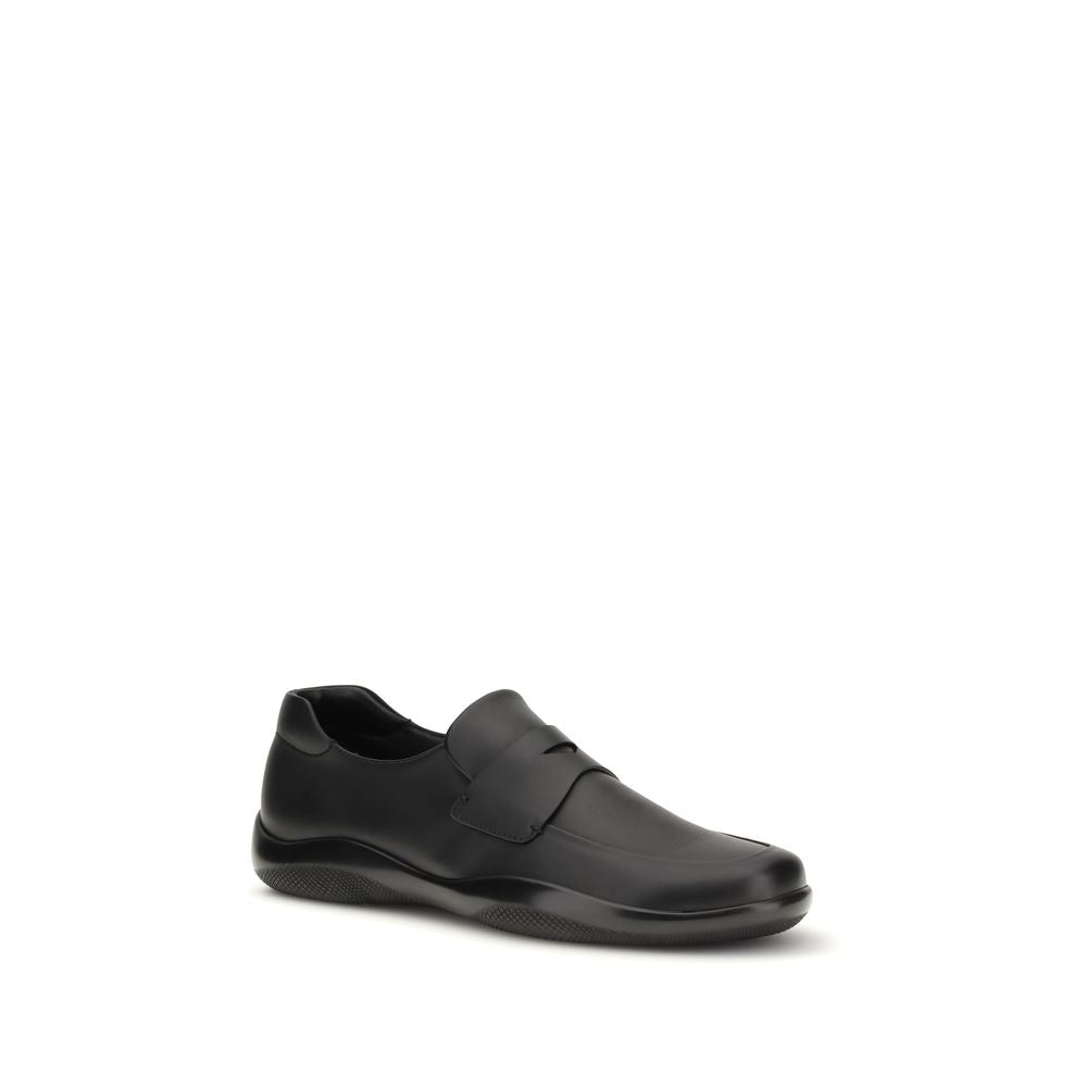 Prada Black Calf Leather Slip-On Loafers