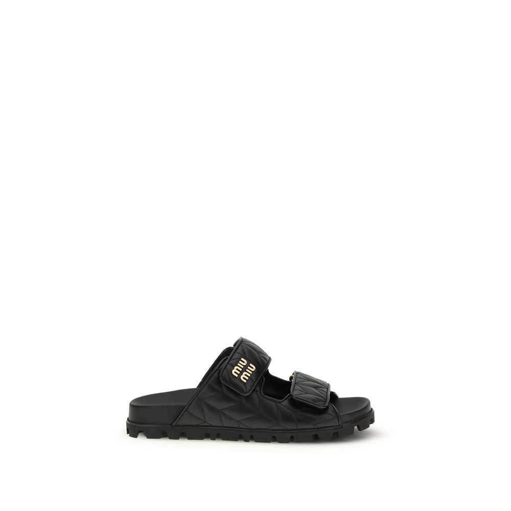 Black Napa Leather Slippers with Metal Logo