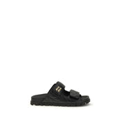 Black Napa Leather Slippers with Metal Logo