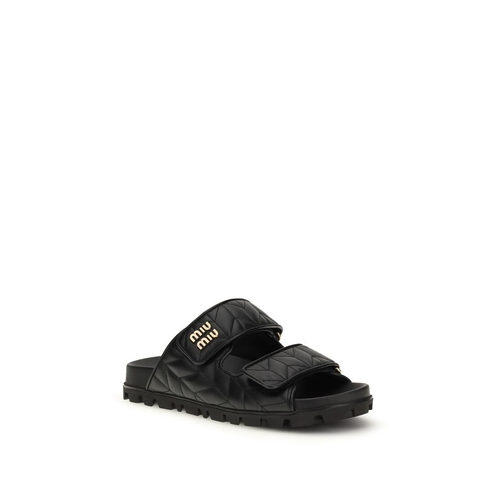 Black Napa Leather Slippers with Metal Logo