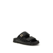 Black Napa Leather Slippers with Metal Logo