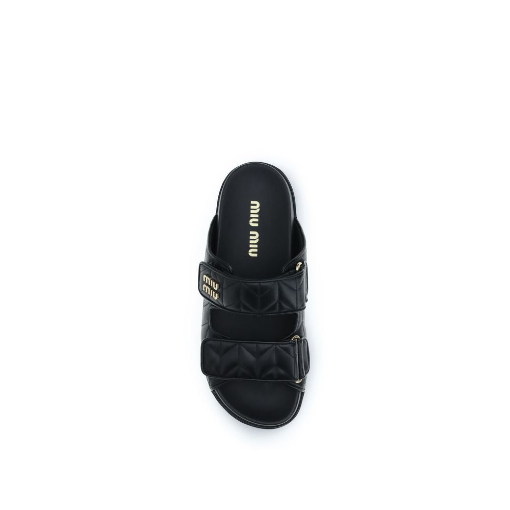 Black Napa Leather Slippers with Metal Logo