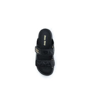 Black Napa Leather Slippers with Metal Logo
