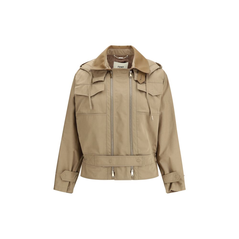 Beige bomullsjacka med Fendi-logotyp